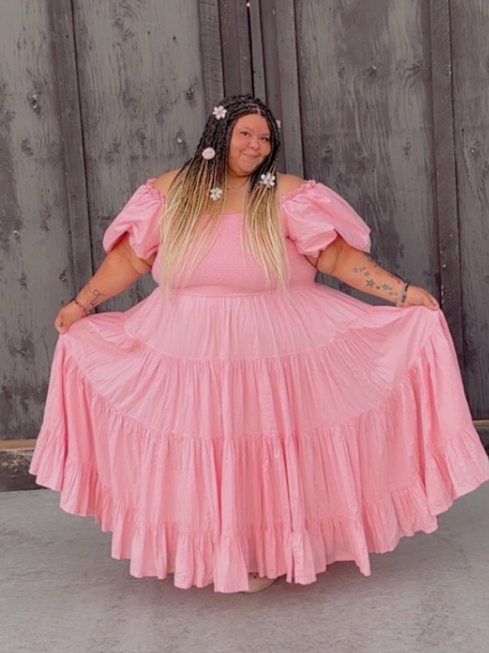 JessaKae Soft Pink Tiered Maxi Dress with Puff Sleeves